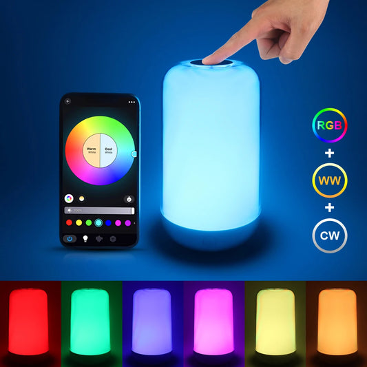Lámpara de Mesita de Noche RGB Inteligente con Control Táctil y Bluetooth – Recargable y Regulable
