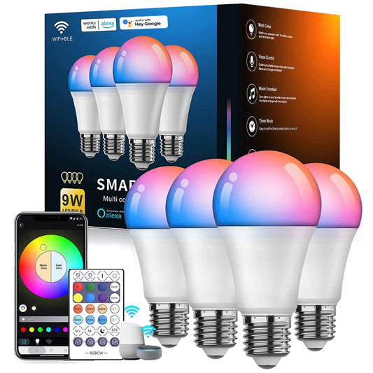 Bombilla LED inteligente E27, WiFi y BLE 5,0, iluminación RGB regulable para el hogar
